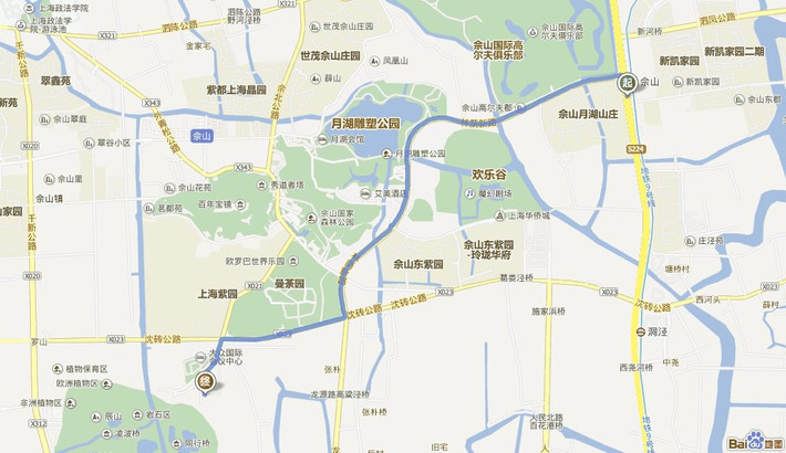 本次骑行的路线图,出发点为9号线佘山站